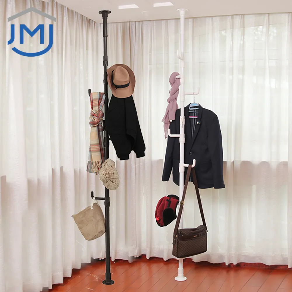 2021 JMJ Modern Telescopic Single Pole Stainless Steel Metal Clothes Hanger Stand Hat Coat Rack