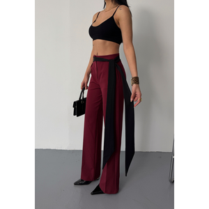Pantalon cargo bordeaux pour femme, style hip-hop, avec ceinture à rayures latérales, taille mi-haute, respirant, style décontracté, délavage coloré - Product Image 2