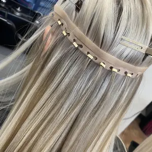Ekstensi rambut Virgin Remy Rusia 12A ekstensi rambut ditarik ganda mulus kulit PU ekstensi pakan kupu-kupu dengan lubang kualitas terbaik
