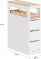 Armoire de salle de bain ultra-étroite de 23 cm de large à 3 tiroirs sur roulettes, unité de rangement mobile peu encombrante avec étagère ouverte pour toilettes et cuisine