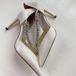 Zapatos de Novia al por Mayor para Mujer, Diseño Nuevo, Tacón Delgado de 8.5cm, Color Marfil, con Correa en el Tobillo y Cristales, de Cuero Genuino para Boda, Verano e Invierno - Product Image 3