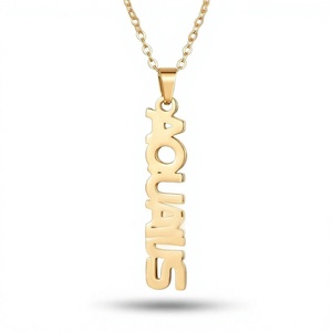 Collana Zodiacale da Donna Placcata Oro 18K, Ciondolo 12 Costellazioni, Catena in Bambù, Gioielli Sportivi in Acciaio Inossidabile, Segno Astrologico con Lettera - Product Image 1