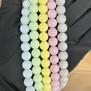 Cuentas de Vidrio Redondas de 8/10 mm, Color Pastel, con Acabado Brillante, Tipo Laca Neón, con Orificio Continuo, para Joyería de Verano, Manualidades - Product Image 3