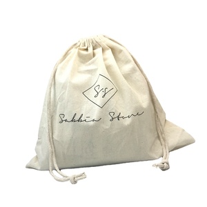 Custom logo Printed Breathable Drawstring Packaging Pouch White Twill Cotton Dust Clothes Hat Shoe Storage <b>Bag</b> for Handbag - Product Image 1