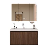 Set Perlengkapan Kamar Mandi Modern dari Aluminium yang Dipasang di Dinding, Dilengkapi Cermin LED Pintar, Kabinet Penyimpanan, dan Wastafel Keramik untuk Penggunaan di Ruang Tamu, Ruang Makan, dan Hotel