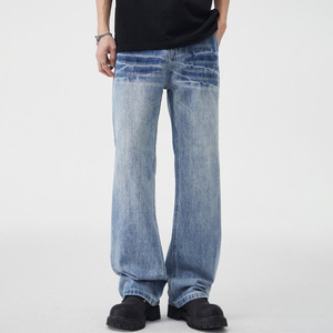 Pantalones vaqueros de corte recto de calle alta americana para <span class=keywords><strong>hombre</strong></span> Cleanfit Lightning Crack Wash and Tie Flower Pantalones de tela vaquera sólida Jeans para <span class=keywords><strong>hombre</strong></span> - Product Image 2
