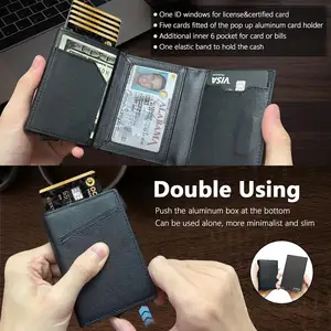 Front Pocket Mens Pop Up Wallet Pu Leather Minimalist Wallet Credit Card Holder