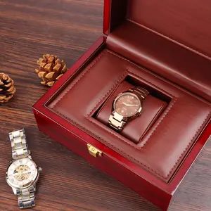 Caja de madera de cuero pu personalizada para relojes, cajas con almohada