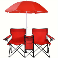 Chaise de camping pliable portable avec pare-soleil, porte-gobelet et glacière, chaise d'extérieur avec table latérale parapluie et rangement isotherme