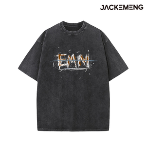 T-shirt Oversize in Cotone Lavato con Stampa Emm Brush, Stile Retrò Streetwear, per Uso Quotidiano Casual, Maglietta Disponibile all'Ingrosso dal Magazzino USA - Product Image 4