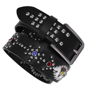 Nuova Cintura in Pelle con Borchie Circolari Stile Y2K per Donne <span class=keywords><strong>Punk</strong></span> <span class=keywords><strong>Rock</strong></span> Cintura per Jeans da Cowboy Fatta a Mano con Strass - Product Image 1