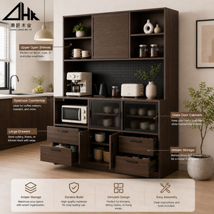 Buffet de cuisine moderne, étagère de <span class=keywords><strong>boulanger</strong></span>, meuble bar <span class=keywords><strong>à</strong></span> <span class=keywords><strong>café</strong></span> avec panneau perforé, support autoportant pour micro-ondes, armoire de rangement utilitaire - Product Image 2