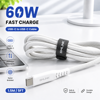 Câble de données USB 2.0 USB-C à USB-C Smilelink SML-C2C60W 3A à charge rapide, 1,5 m, tressé en nylon, 1 pièce avec emballage