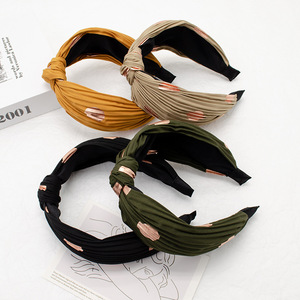 Serre-tête noué style japonais et coréen, large, en tissu plissé, accessoire capillaire décontracté pour femme - Product Image 1