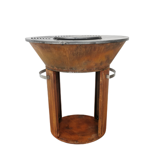 Nouvelle innovation : Brasero rond en acier Corten pour cuisson au feu de bois avec rangement pour bûches - Product Image 3
