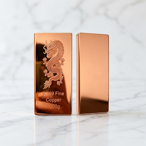 แท่งทองแดง 1000 กรัม 0.999 ฟอยน์ ดีไซน์ลายมังกร รูปทรงสี่เหลี่ยม ไม่ผสมโลหะ - Product Image 1
