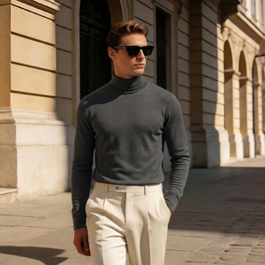 <span class=keywords><strong>Camiseta</strong></span> <span class=keywords><strong>Interior</strong></span> Casual de Cuello Alto para <span class=keywords><strong>Hombre</strong></span>, Color Sólido, Forro Polar de Doble Cara, Manga Larga para Principios de Primavera - Product Image 4