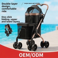 Poussette d'extérieur pour animaux de compagnie en acier au carbone, pliable en un clic, chariot double étage pour chiens et chats de taille moyenne à petite, vente en gros transfrontalière