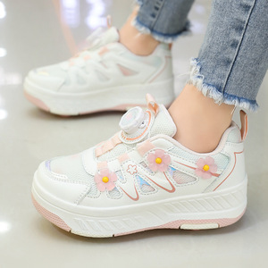 Chaussures de skate pour filles, été, maille respirante, bout rond, fermeture à boucle, design floral, style sportif, semelle intermédiaire en EVA, semelle extérieure en caoutchouc - Product Image 1
