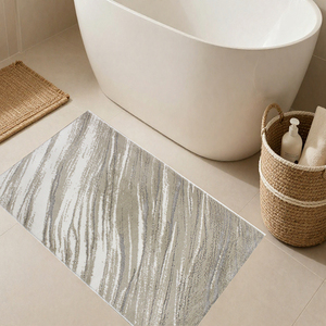 Alfombra de Baño Laina Color Beige/Plateado, Diseño Abstracto Jacquard de Algodón Reciclado, Estilo Moderno 60x100cm - Hecho en Turquía - Product Image 1