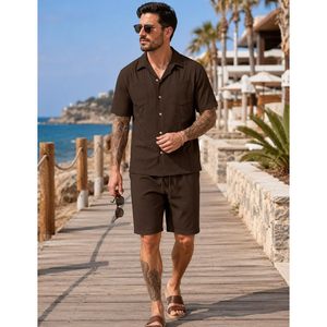 FOXA Men's 2 Piece <b>Short</b> Set Summer Beach Outfits <b>Short</b> Sleeve Shirt And <b>Shorts</b> Casual Vacation Wear Breathable <b>Polyester</b> - Product Image 5