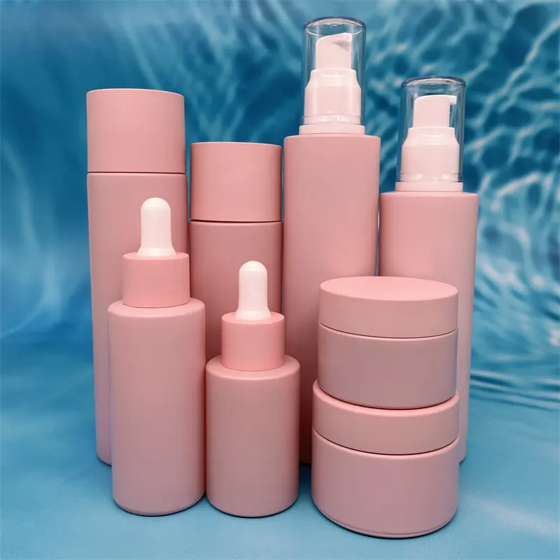 Luxus 30g 50g 40ml 50ml 60ml 120ml leere runde rosa Lotion Hautpflege Pump Sprayer Verpackung Glas Glas Kosmetik flasche