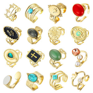 Bague ouverte tendance avec 26 lettres anglaises, plaquée or 18 carats, bague articulée, personnalité A B C D, bijoux en acier inoxydable pour femmes - Product Image 6