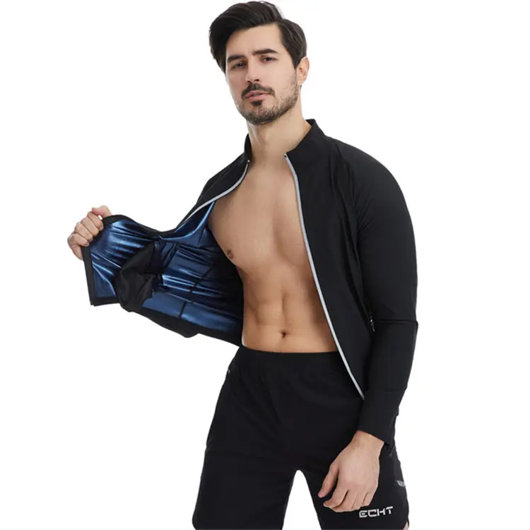 Erkek Sauna takım elbise gömlek ısı yakalama ter sıkıştırma yelek Shapewear üst spor salonu egzersiz çok yönlü ısı şekillendirici ceket