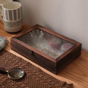 Wooden Jewelry <b>Box</b> Rectangular <b>Storage</b> <b>Box</b> With Glass Top For Jewelry Necklace <b>Photo</b> Collection Multiple Sizes - Product Image 3