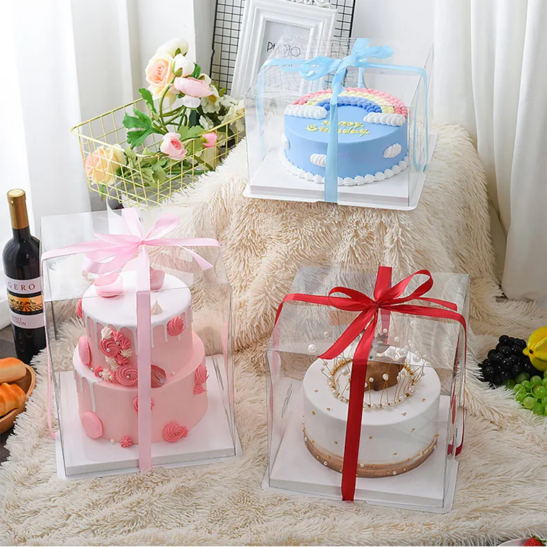 2 In 1 Tall Cake Geschenk box Verpackung Square Clear Cake Boxes Hohe transparente Geburtstag Luxus Hochzeits torte Box