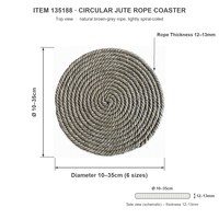 Sous-verre rond en corde de jute, dessous de plat en spirale, épaisseur 12 mm, fibre naturelle, décoration de table à manger, fait main