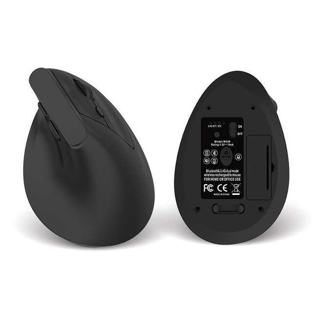 Ergonomic Vertical Wireless Mouse Dual Mode Battery Powered Silent Mouse for Office Gaming