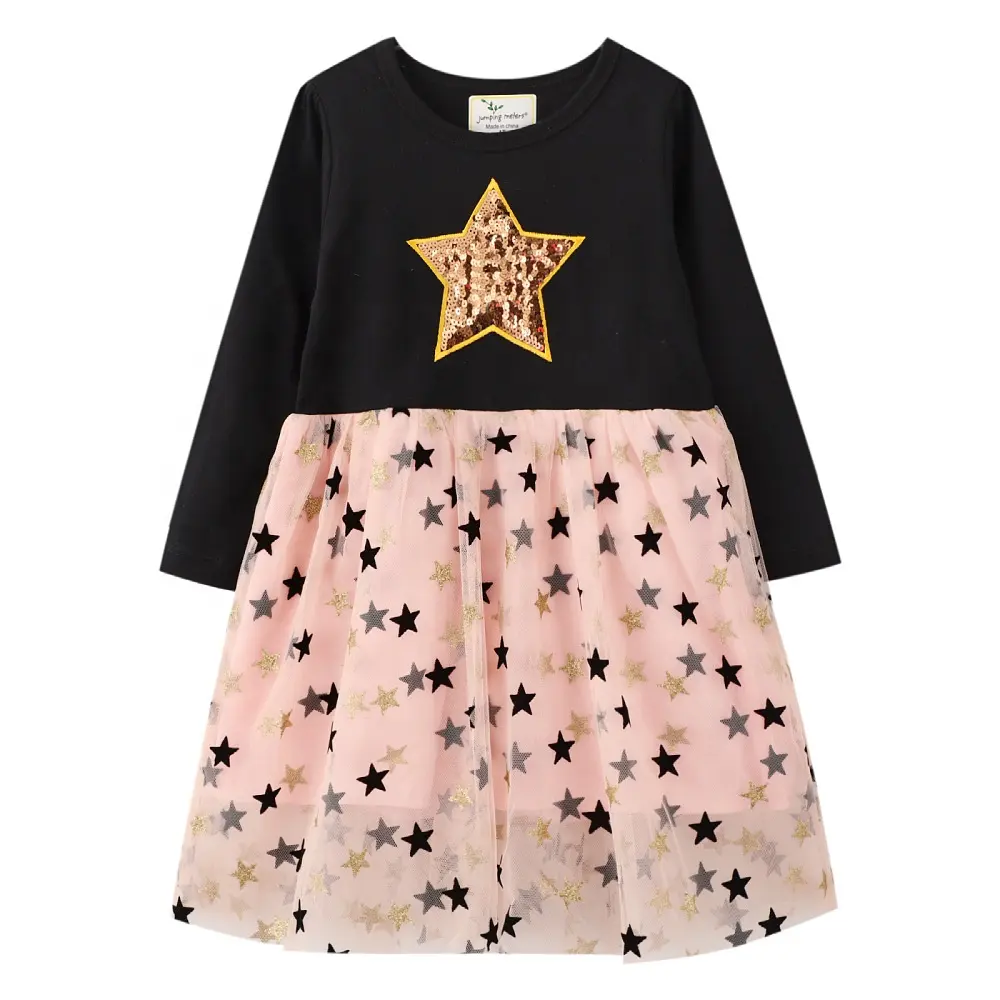 2021 Kids Dresses Children Wear Long Sleeved Spring Autumn New Sequined Star Print Baby Princess Dress Fashion Girls Clothes