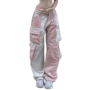Pantalón cargo de pierna ancha con múltiples bolsillos de PANA con bloqueo de Color para mujer personalizado