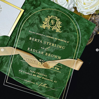 Invitations de mariage en acrylique doré miroir en velours vintage avec monogramme en feuille d'or Invitations de mariage en acrylique en boîte de luxe et assorties