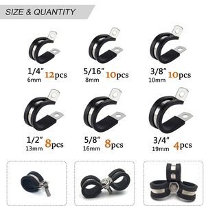 Kit de Abrazaderas para Cables Sanya de 1/4-3/4 Pulgadas, 52 Piezas, de Acero Inoxidable con Amortiguación de Goma para la Gestión de Cables - Product Image 2
