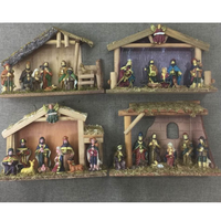 30cm Crèche de Noël Ornements en Résine Né Ange Maison en Bois Jésus Naissance Catholique Décoration