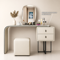 Table de toilette de luxe en chêne massif durable, couleur crème, pour chambre à coucher, coiffeuse moderne minimaliste en cuir avec rangement