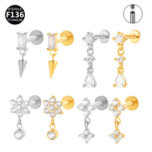 Boucles d'oreilles pendantes en titane F136 avec cristaux CZ |   Bijoux pour cartilage en acier chirurgical hypoallergénique |   Boucles d'oreilles à tige filetées - Product Image 5
