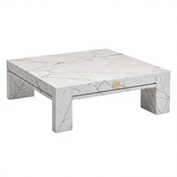 Table basse carrée aspect marbre blanc avec tiroirs pour salon et hôtel
