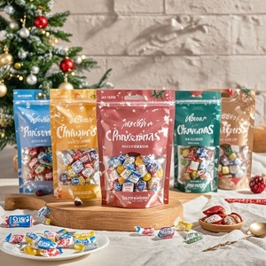 MOQ 200 piezas de Impresión digital personalizada grandes bolsas de algodón de azúcar transparente bolsa de plástico con cremallera de caramelo para Navidad - Product Image 1