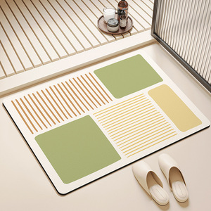 Alfombra de Baño de Tierra de Diatomeas Muye Qianye Liusha Yunye, Rectangular, con Patrón Geométrico, Absorbente, Antideslizante, Estilo Wabi Sabi - Product Image 1