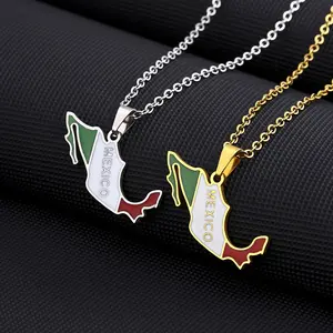 Fashionable Mexico Map Enamel Pendant Necklace Stainless Steel Gold Plated Map Flag Mexico Necklace Jewelry Wholesale