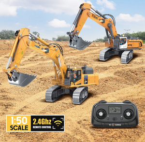 Mini-excavatrice métallique 970 à l'échelle 1/50, modèle de simulation RC prêt à l'emploi avec lumières et sons, camion benne télécommandé 25-30m - Product Image 3