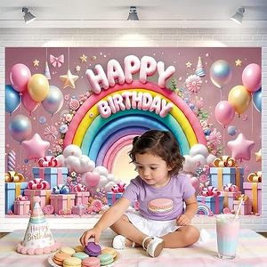 ใหม่ 2026 สุขสันต์วันเกิดแบนเนอร์น่ารักสีชมพูสายรุ้งสีม่วงการถ่ายภาพพื้นหลังสาวหวานใจครอบครัวตกแต่งงานปาร์ตี้กลางแจ้ง - Product Image 4