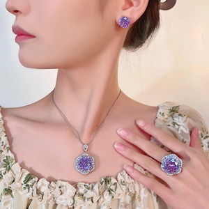 Wholesale Trendy Eco-friendly Copper 6-12mm Violet Zircon Floral <b>Earrings</b> Set Wholesale Fashion Jewelry <b>Earrings</b> for Women - Product Image 6