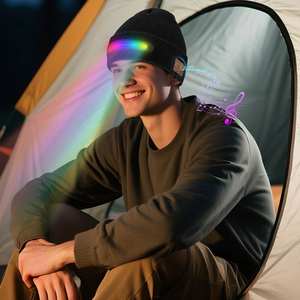 헤드폰 내장 스피커 마이크 블루투스 LED 라이트 비니 뮤지컬 니트 비니 모자 남성용 여성 아빠 - Product Image 3