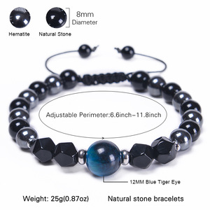 Bracciale Intrecciato con Pietre <span class=keywords><strong>di</strong></span> <span class=keywords><strong>Occhio</strong></span> <span class=keywords><strong>di</strong></span> <span class=keywords><strong>Tigre</strong></span> da 12MM e Pietre Nere da 8MM, Ultimo Stile <span class=keywords><strong>di</strong></span> Gioielleria Semplice e alla Moda - Product Image 2