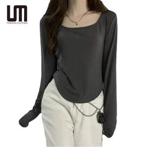 Liu Ming เสื้อยืดแฟชั่นเกาหลีสำหรับผู้หญิงเสื้อยืดทรงสลิมฟิตแขนยาวแหวกแนวแฟชั่น - Product Image 1
