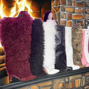 Bottes montantes tendance pour femme avec fermeture éclair, bout ouvert, semelle épaisse, talon compensé, fourrées, pour l'été et l'hiver - Product Image 2